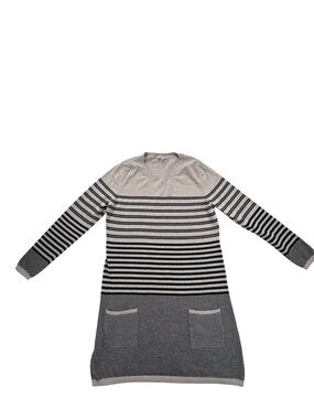 Gap Striped Knit Sweater Dress Gray Black Long Sleeve Pockets Size L